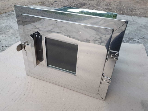 FORNO RETANGULAR 30X40X50CM  EM AÇO INOX COM VISOR DE VIDRO PARA FOGÃO A LENHA