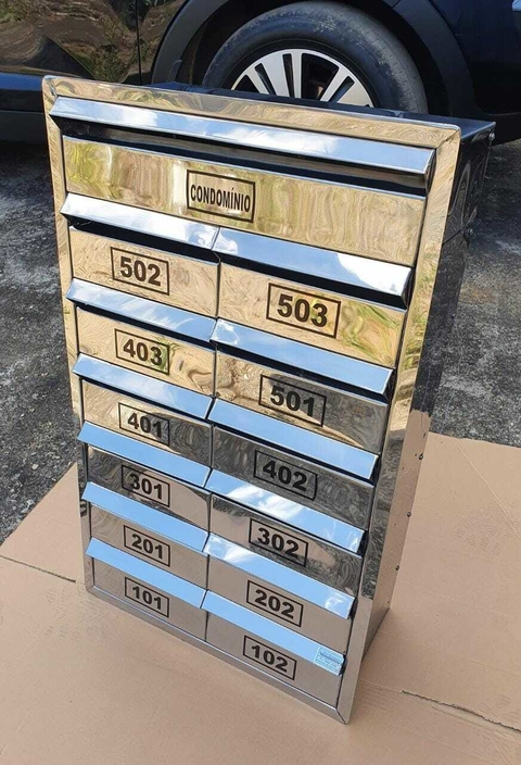 MINI CAIXA DE CORREIO INOX 430 PARA CONDOMÍNIO COM 16 REPARTIÇÕES