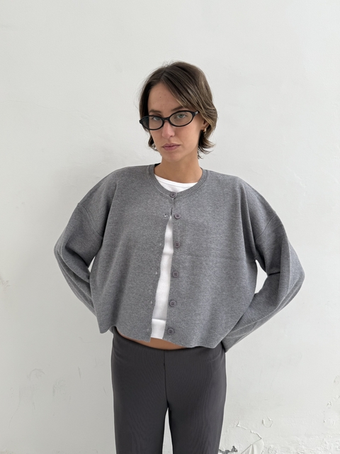KNIT OVER CARDIGAN- GRIS - comprar online