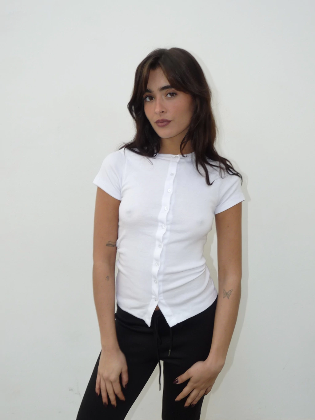 MINI BUTTON TEE BLANCA