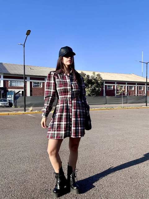 Vestido Éxodo Cuadrillé Bordó - comprar online