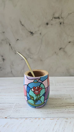 Mate madera Bella y Bestia rosa - comprar online