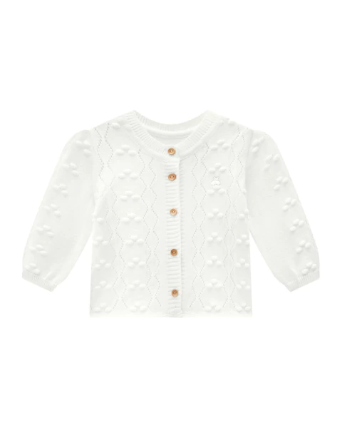Cardiga em tricot trabalhado de pompom