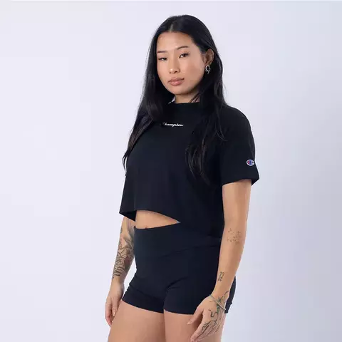 CROPPED CHAMPION FEM MINI SCRIPT RELEV BLACK - comprar online