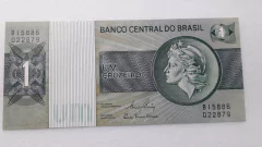 Cédula de 1 Cruzeiro de 1980 C.132 Nº B 15886022879 Chancelas de Ername Galvêas e Carlos Langoni Flor de Estampa