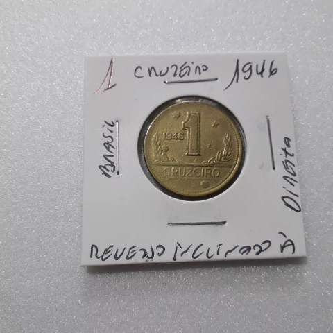 Moeda de 1 Cruzeiro de 1946 Bronze Alumínio Reverso Inclinado à Direita RN 6