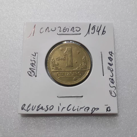 Moeda de 1 Cruzeiro de 1946 Bronze Alumínio Reverso Inclinado à Esquerda RN 8