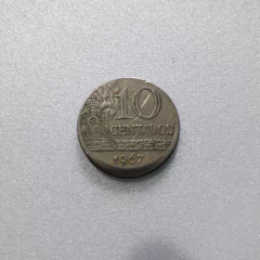 Moeda de 10 Centavos de 1967 Níquel Com Lindo BONÉ Saliente ML 4