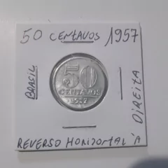 Moeda de 50 Centavos de 1957 Alumínio Reverso Horizontal à Direita MA 10