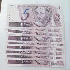 Cédulas de 5 Reais de 2009 C 280 Serie D 3135060081 C à D 3135060090 C Guido Mantega e Alexandre Tombini Flor de Estampa Escassas