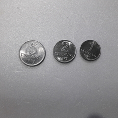 Moedas de 1 / 2 / 5 de 1975 Aço Inox Serie Sob