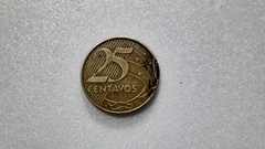 Moeda de 25 Centavos de 2004 Aço Banhado de Bronze Reverso Horizontal à Direita WF  01