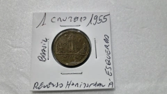 Moeda de 1 Cruzeiro de 1955 Bronze Alumínio Reverso Horizontal à Esquerda WR 14