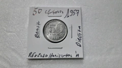 Moeda de 50 Centavos de 1957 Alumínio Reverso Horizontal à Direita WR 15