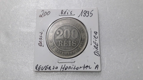 Moeda de 200 Réis de 1895 Cuproníquel Reverso Horizontal à Direita HG 08