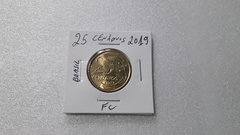 Moeda de 25 Centavos de 2019 aço inox Banhado de Bronze Flor de Cunho