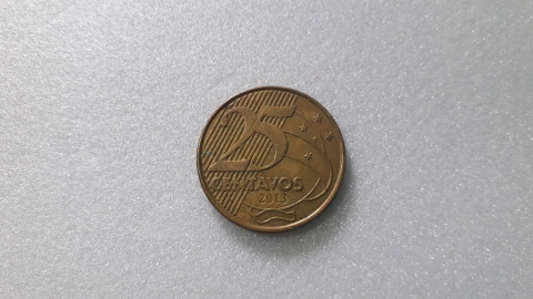Moeda de 25 Centavos de 2013 Aço Banhado de Bronze com a Palavra CENTAVOS Duplicado Catalogada VR 03