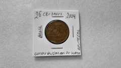 Moeda de 25 Centavos de 2004 Aço Banhado de Bronze Cunho Quebrado ou Sobra de Metal  VR 04 na internet