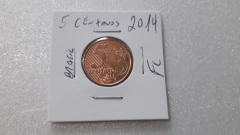 Moeda de 5 Centavos de 2014 Aço Inox Banhado de Cobre Flor de Cunho AN 22