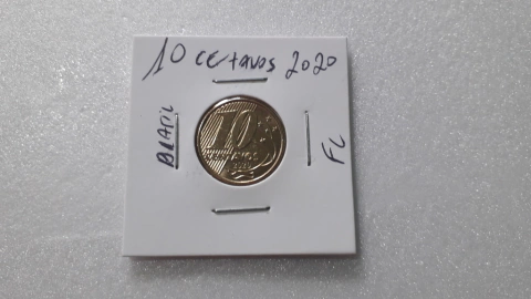 Moeda de 10 Centavos de 2020 de Aço inox Banhado de Bronze Flor de Cunho AN 43