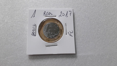 Moeda de 1 Real de 2017 Anel Aço Inox Banhado de Bronze e Núcleo de Aço Inox Flor de Cunho AN 60