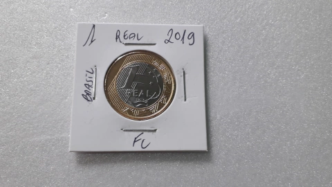 Moeda de 1 Real de 2019 Anel Aço Inox Banhado de Bronze e Núcleo de Aço Inox Flor de Cunho AN 64