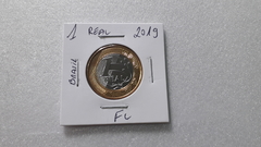 Moeda de 1 Real de 2019 Anel Aço Inox Banhado de Bronze e Núcleo de Aço Inox Flor de Cunho AN 65