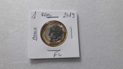 Moeda de 1 Real de 2019 Anel Aço Inox Banhado de Bronze e Núcleo de Aço Inox Flor de Cunho AN 65