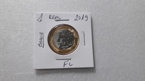 Moeda de 1 Real de 2019 Anel Aço Inox Banhado de Bronze e Núcleo de Aço Inox Flor de Cunho AN 65