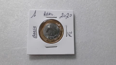 Moeda de 1 Real de 2020 Anel Aço Inox Banhado de Bronze e Núcleo de Aço Inox Flor de Cunho AN 66