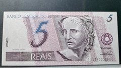 Cédula de 5 Reais de 1999 C 273 1ª Serie A 3197000895 C Chancelas de Pedro S. Malan e Armínio Fraga Flor de Estampa