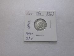 Moeda de 200 Réis de 1863 Prata 917 3º Sistema Monetário 2ª Tipo Coroa de Espinhos ML 04