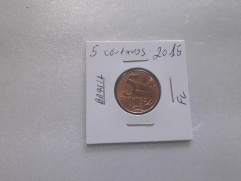 Moeda de 5 Centavos e 2015 Aço Banhado de Cobre Flor de Cunho RL 10