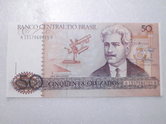 Cédula de 50 Cruzados C 182 de 1986 Nº A 1517060725 A Chancelas de Dilson Funaro e Fernão Bracher Flor de Estampa
