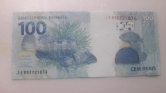 Cédula de 100 Reais de 2019 C 369 Serie J E 092721076 Chancelas de Paulo Guedes e Roberto Campos FLOR DE ESTAMPA