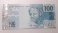 Cédula de 100 Reais de 2019 C 369 Serie J E 092721076 Chancelas de Paulo Guedes e Roberto Campos FLOR DE ESTAMPA - comprar online