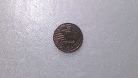 Moeda de 5 Centavos de 2013 Aço Inox Banhado de Cobre com Data Marcada ou Vazada Catalogada ZE 03