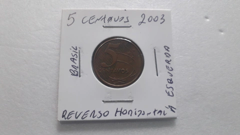 Moeda de 5 Centavos de 2003 Aço Banhado e Cobre Reverso Horizontal à Esquerda CF 04 Catalogada