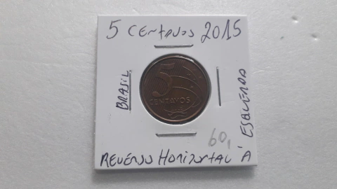 Moeda de 5 Centavos de 2015 Aço Banhado e Cobre Reverso Horizontal à Esquerda CF 12 Catalogada