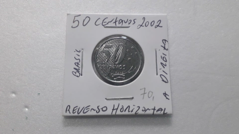 Moeda de 50 Centavos de 2002 Aço Inox Reverso Horizontal à Direita Catalogada CF 20