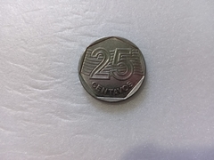 Moeda de 25 Centavos de 1994 Aço Inox com Data Marcada no Reverso Catalogada BI 16