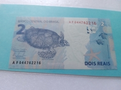Cédula de 2 Reais Serie A F 044762216 Chancela de Mantega e Tombini Flor de Estampa