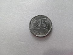 Moeda de 25 Centavos de 1994 Aço Inox com Data Marcada no Reverso Catalogada DA 09