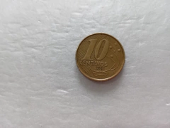 Moeda de 10 Centavos de 2001 Aço Banhado de Bronze Com a Palavra PEDRO I Duplicada Catalogada UV 01