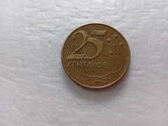 Moeda de 25 Centavos de 2002 Aço Banhado de Bronze Com a Palavra DEODORO Duplicada Catalogada UV 03