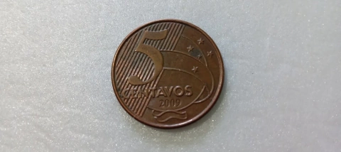 Moeda de 5 Centavos de 2009 Aço Banhado de Cobre Com a DATA MARCADA Catalogada ML 09