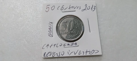 Moeda de 50 Centavos de 2013 Aço Inox Reverso Invertido Catalogada SM 01
