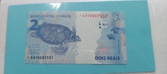 Cédula de 2 Reais Serie I G 010597557 Chancelas de Guedes e Campos Neto Flor de Estampa