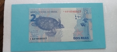 Cédula de 2 Reais Serie I G 010598507 Chancelas de Guedes e Campos Neto Flor de Estampa