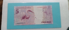 Cédula de 5 Reais Serie I B 009523177 Chancelas de Guedes e Campos Neto Flor de Estampa